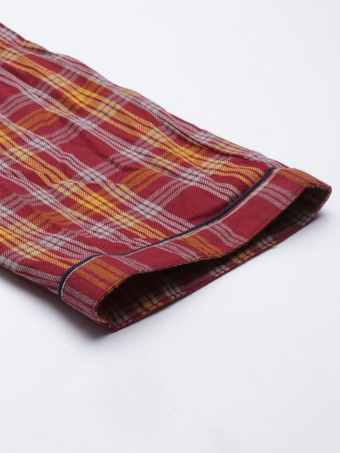 Burgandy Checked Pure Cotton Sleepsuit